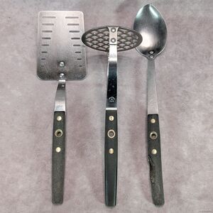 Vintage Flint Arrowhead Stainless Kitchen Utensil Set of 3 Spoon is Rough